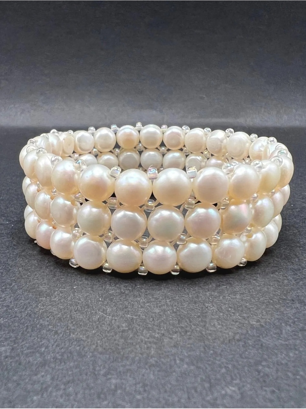 Classic Genuine White Pearl Stretch Bracelet - Elegant 3-Row Design